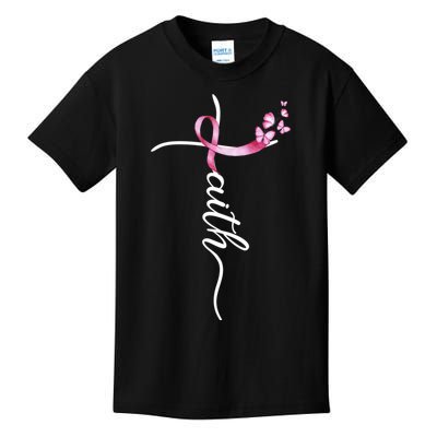 Breast Cancer Awareness Faith Cross Pink Ribbon Kids T-Shirt