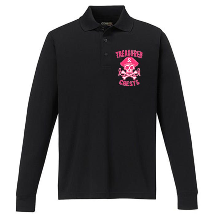 Breast Cancer Awareness Treasured Chests Ribbon Performance Long Sleeve Polo