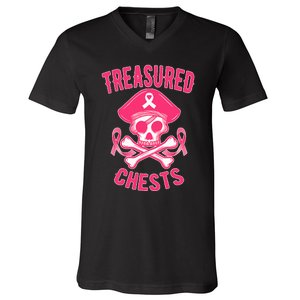 Breast Cancer Awareness Treasured Chests Ribbon V-Neck T-Shirt