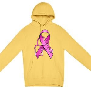 Breast Cancer Awareness Pink Ribbon Stethoscope Premium Pullover Hoodie