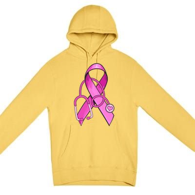 Breast Cancer Awareness Pink Ribbon Stethoscope Premium Pullover Hoodie