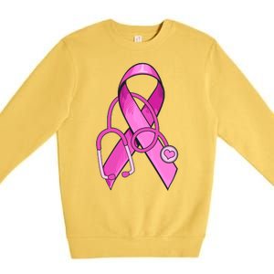 Breast Cancer Awareness Pink Ribbon Stethoscope Premium Crewneck Sweatshirt