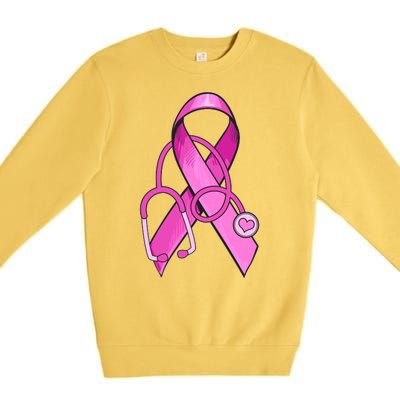 Breast Cancer Awareness Pink Ribbon Stethoscope Premium Crewneck Sweatshirt