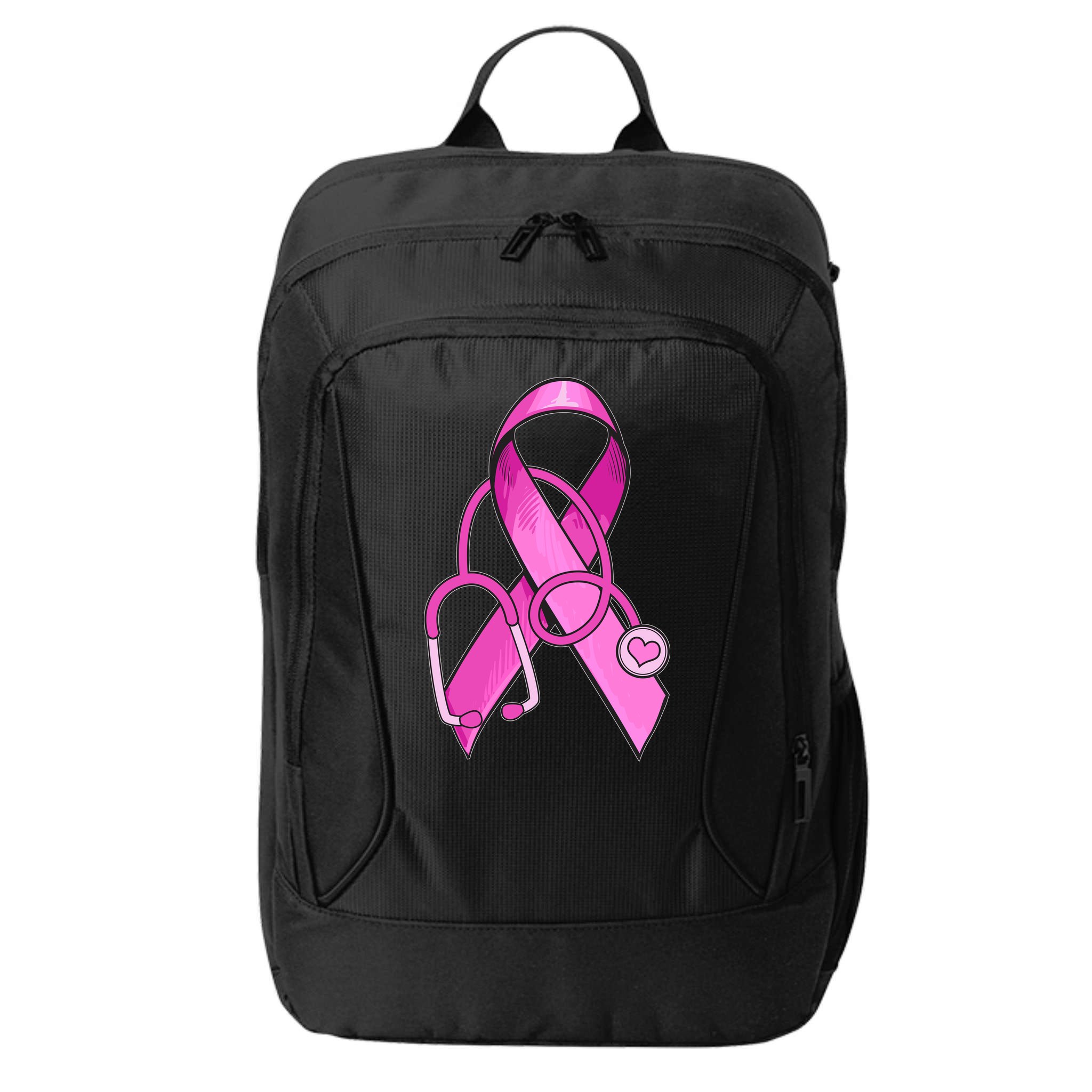 Breast Cancer Awareness Pink Ribbon Stethoscope City Backpack