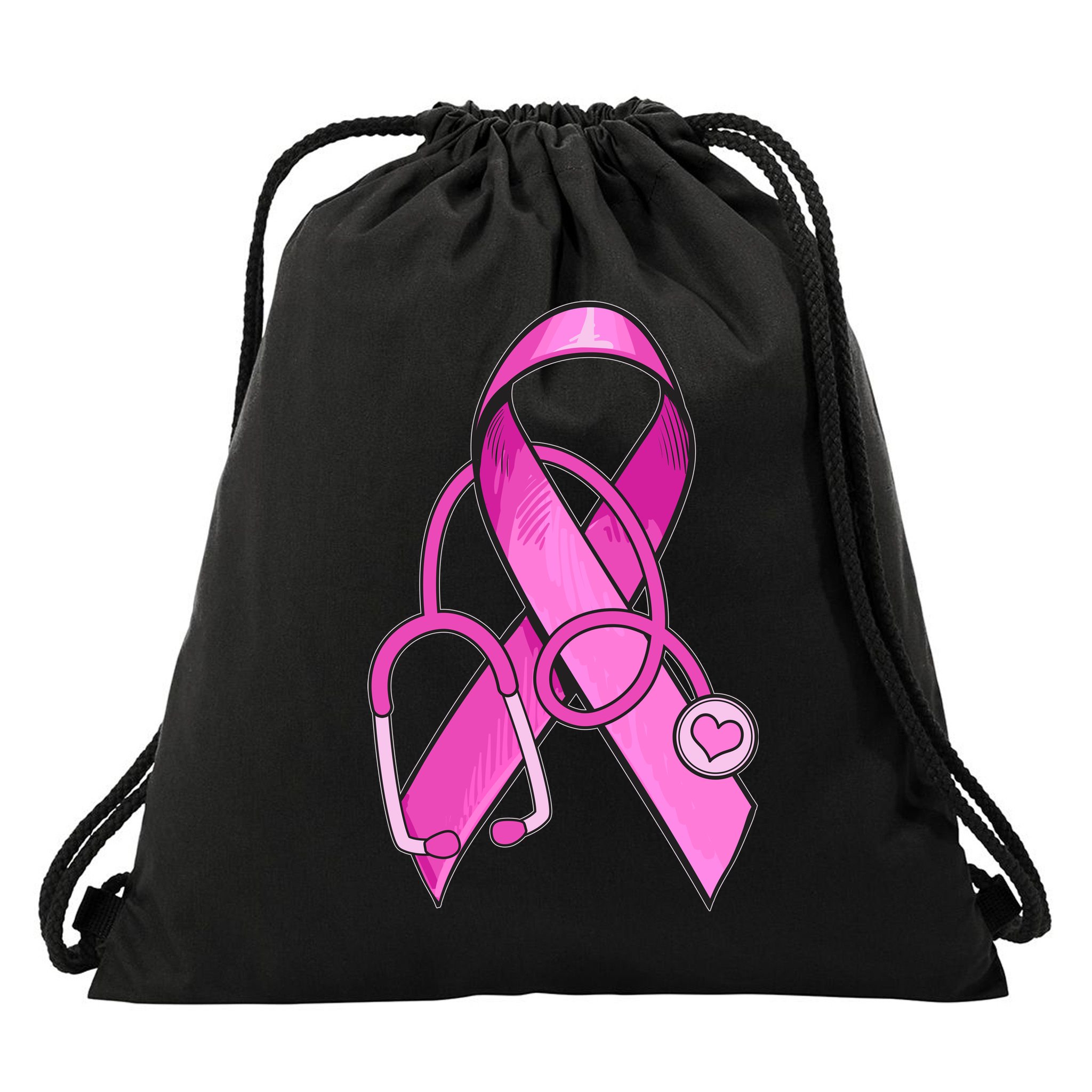 Breast Cancer Awareness Pink Ribbon Stethoscope Drawstring Bag