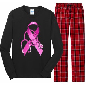 Breast Cancer Awareness Pink Ribbon Stethoscope Long Sleeve Pajama Set