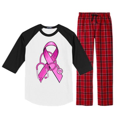 Breast Cancer Awareness Pink Ribbon Stethoscope Raglan Sleeve Pajama Set