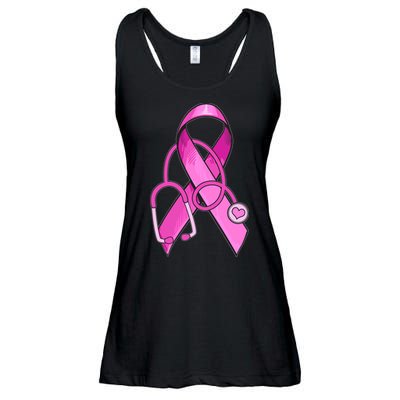 Breast Cancer Awareness Pink Ribbon Stethoscope Ladies Essential Flowy Tank