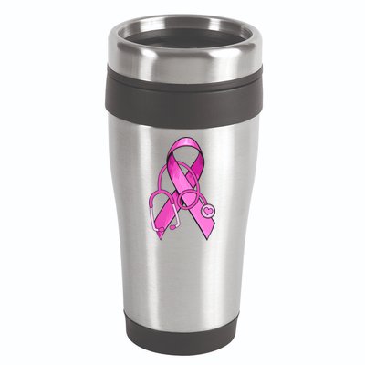 Breast Cancer Awareness Pink Ribbon Stethoscope 16oz Travel Tumbler
