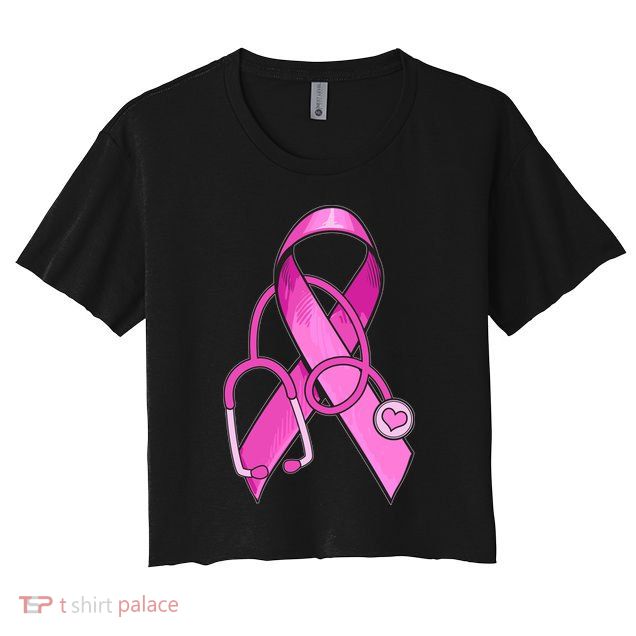 Breast Cancer Awareness Pink Ribbon Stethoscope Crop Top