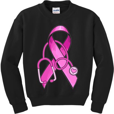 Breast Cancer Awareness Pink Ribbon Stethoscope Kids Sweatshirt