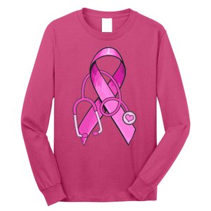 Breast Cancer Awareness Pink Ribbon Stethoscope Long Sleeve Shirt