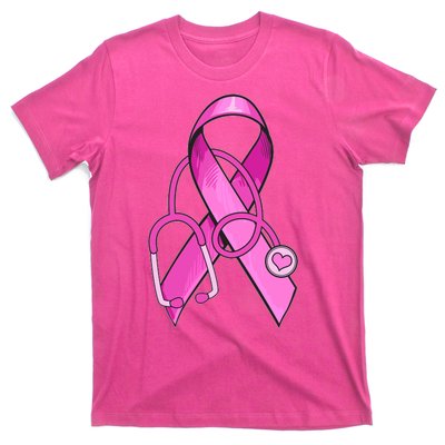 Breast Cancer Awareness Pink Ribbon Stethoscope T-Shirt