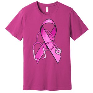 Breast Cancer Awareness Pink Ribbon Stethoscope Premium T-Shirt