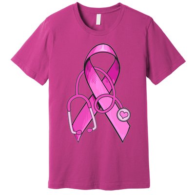 Breast Cancer Awareness Pink Ribbon Stethoscope Premium T-Shirt
