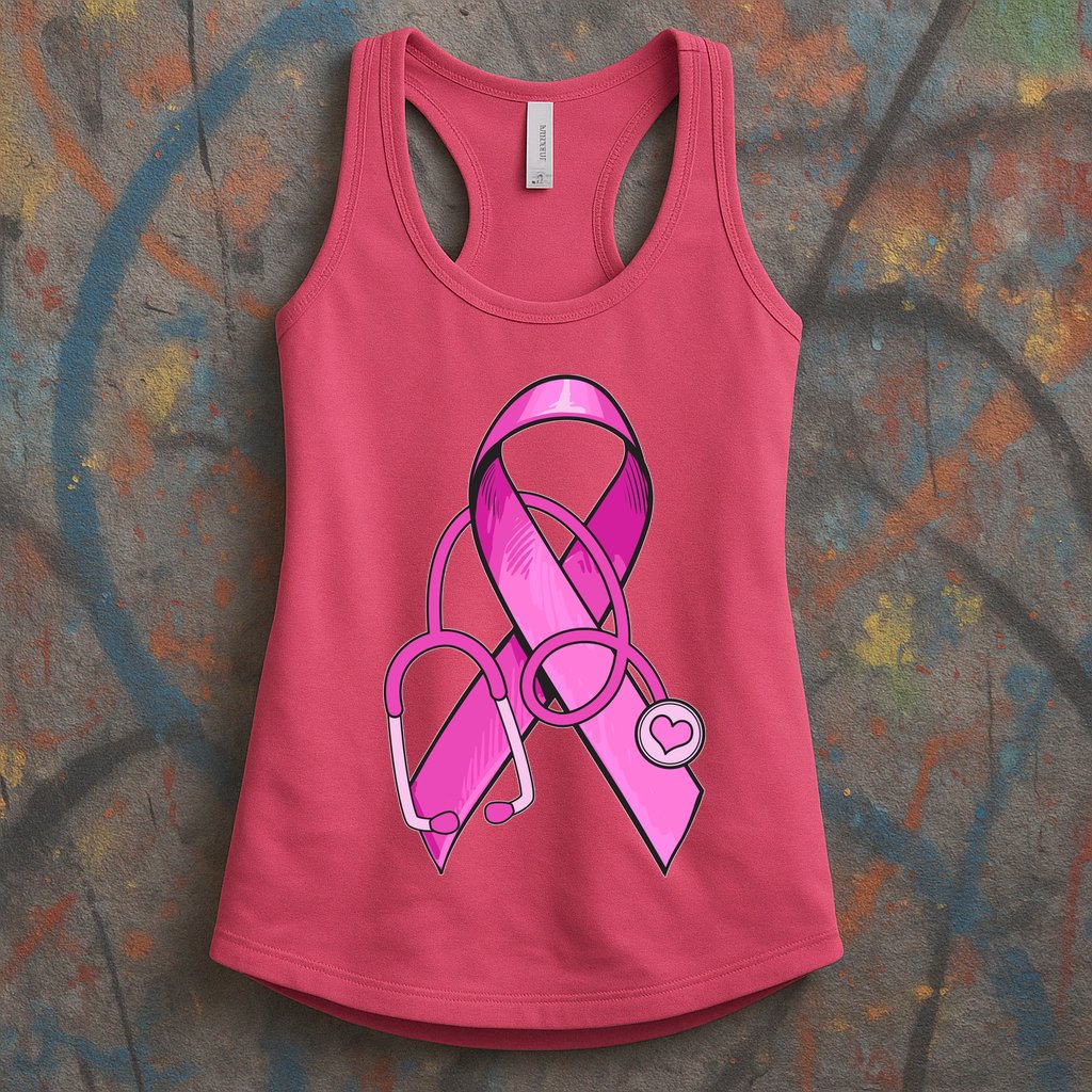 Breast Cancer Awareness Pink Ribbon Stethoscope Womens Tank Top
