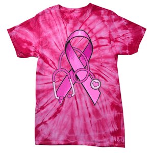 Breast Cancer Awareness Pink Ribbon Stethoscope Tie-Dye T-Shirt