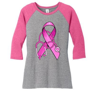 Breast Cancer Awareness Pink Ribbon Stethoscope Women's Tri-Blend 3/4-Sleeve Raglan Shirt