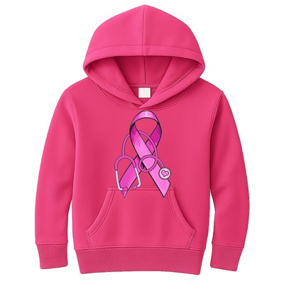 Breast Cancer Awareness Pink Ribbon Stethoscope Kids Hoodie