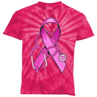 Breast Cancer Awareness Pink Ribbon Stethoscope Kids Tie-Dye T-Shirt