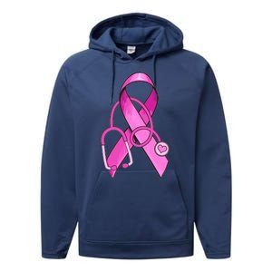 Breast Cancer Awareness Pink Ribbon Stethoscope Performance Fleece Hoodie