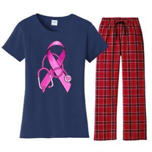 Breast Cancer Awareness Pink Ribbon Stethoscope Women's Flannel Pajama Set