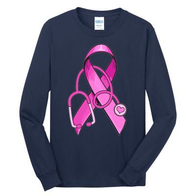 Breast Cancer Awareness Pink Ribbon Stethoscope Tall Long Sleeve T-Shirt