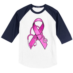 Breast Cancer Awareness Pink Ribbon Stethoscope Baseball Sleeve Shirt