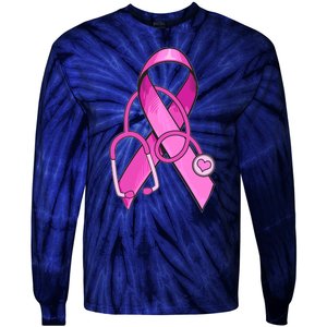 Breast Cancer Awareness Pink Ribbon Stethoscope Tie-Dye Long Sleeve Shirt