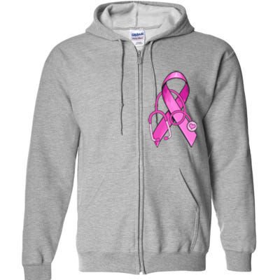 Breast Cancer Awareness Pink Ribbon Stethoscope Full Zip Hoodie