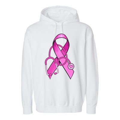 Breast Cancer Awareness Pink Ribbon Stethoscope Garment-Dyed Fleece Hoodie