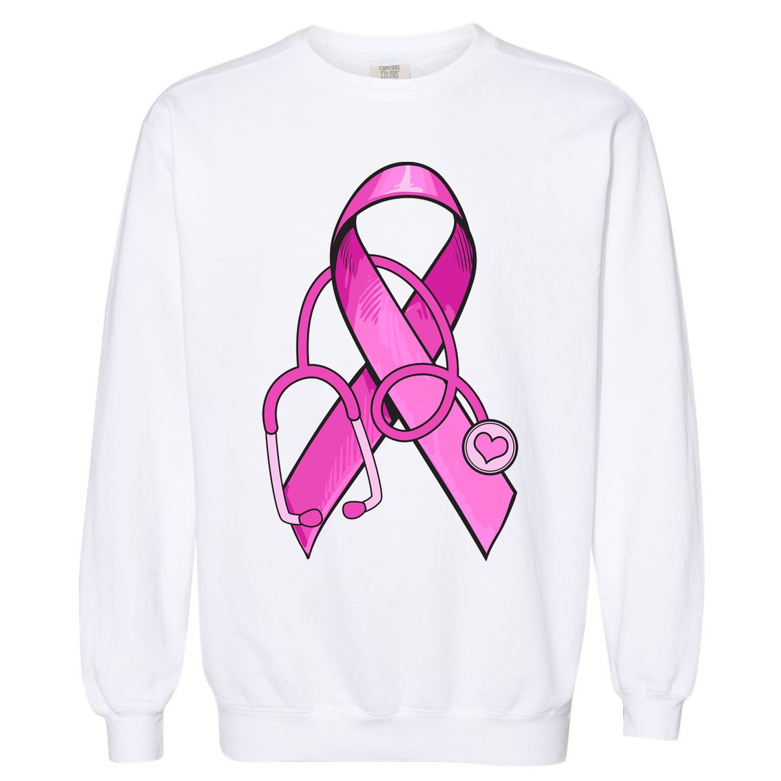 Breast Cancer Awareness Pink Ribbon Stethoscope Garment-Dyed Sweatshirt