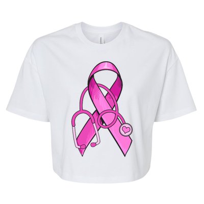 Breast Cancer Awareness Pink Ribbon Stethoscope Bella+Canvas Jersey Crop Tee