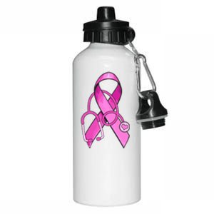 Breast Cancer Awareness Pink Ribbon Stethoscope Aluminum Water Bottle