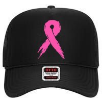 Breast Cancer Awareness Pink Ribbon High Crown Mesh Back Trucker Hat