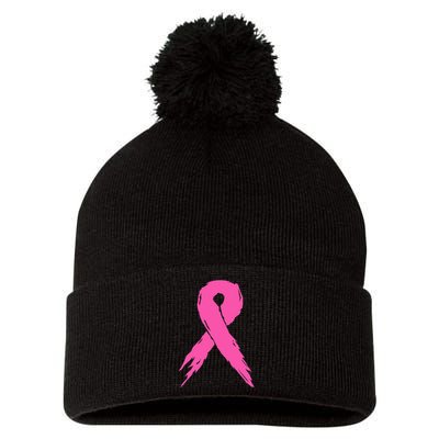 Breast Cancer Awareness Pink Ribbon Pom Pom 12in Knit Beanie