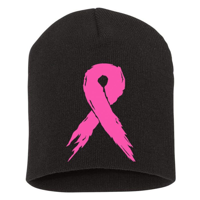 Breast Cancer Awareness Pink Ribbon Short Acrylic Beanie