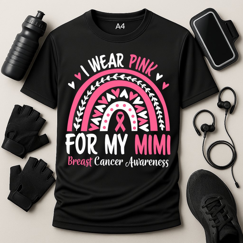 Breast Cancer Awareness Rainbow I Wear Pink For My Mimi Cooling Performance Crew T-Shirt