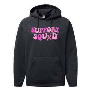 Breast Cancer Awareness Pink Warrior Groovy Support Squad Performance Fleece Hoodie