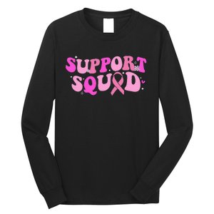 Breast Cancer Awareness Pink Warrior Groovy Support Squad Long Sleeve Shirt