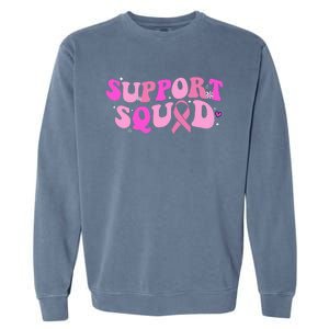 Breast Cancer Awareness Pink Warrior Groovy Support Squad Garment-Dyed Sweatshirt