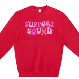 Breast Cancer Awareness Pink Warrior Groovy Support Squad Premium Crewneck Sweatshirt