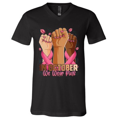 Breast Cancer Awareness Month In October We Wear V-Neck T-Shirt