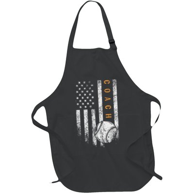 Baseball Coach American Flag Baseball Trainer Coaching Full-Length Apron With Pockets