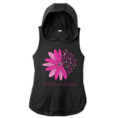 Breast Cancer Awareness Sunflower Ribbon Ladies PosiCharge Tri-Blend Wicking Draft Hoodie Tank