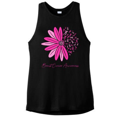 Breast Cancer Awareness Sunflower Ribbon Ladies PosiCharge Tri-Blend Wicking Tank