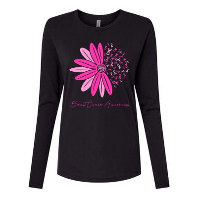 Breast Cancer Awareness Sunflower Ribbon Womens Cotton Relaxed Long Sleeve T-Shirt