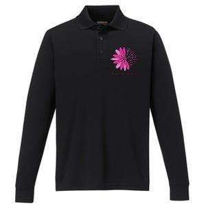 Breast Cancer Awareness Sunflower Ribbon Performance Long Sleeve Polo