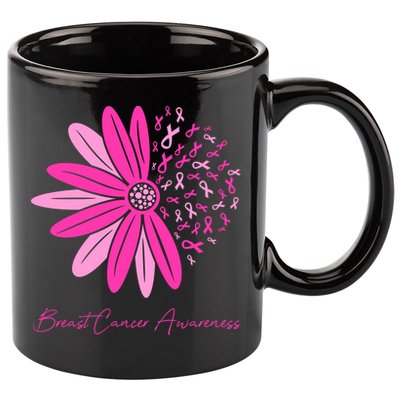 Breast Cancer Awareness Sunflower Ribbon 11oz C Handle Ceramic Mug