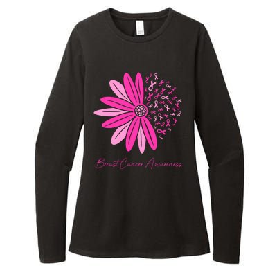 Breast Cancer Awareness Sunflower Ribbon Womens CVC Long Sleeve Shirt